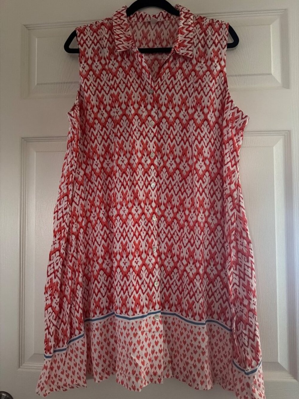 Beachlunchlounge Red White Sleeveless Button-Down Tunic Dress XL Made In India